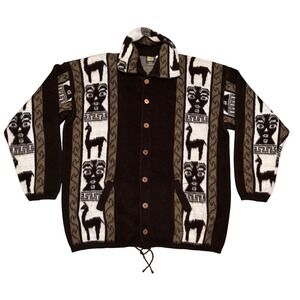 Tejidos Atahualpa Wool Alpaca Llama Tribal Cardigan Sweater Jacket XXL Ecuador‎